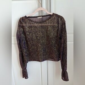 Zara Metallic Long-Sleeve Sheer Top - Black & Gold